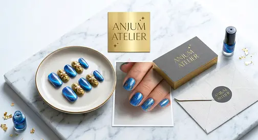 Set of blue metallic press-on/false nails by Anjum Atelier - unused