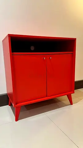Red Two-Door Storage Cabinet with Open Top Shelf