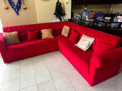 Red L-shaped Corner Sofa - Good Condition