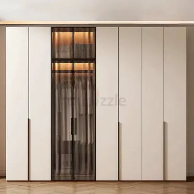 Modern Built-in Wardrobe with Central Glass Display Panel