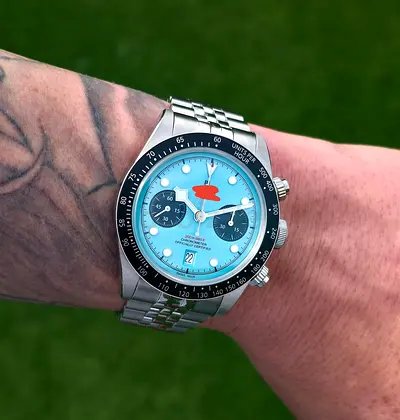 Tudor Chronograph Men's Watch with Turquoise Dial, Stainless Steel Bracelet