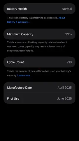 Apple IPhone 16 ProMax with 99 Percent Battery Capacity