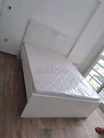 White Wooden Double Bed with Mattress - New