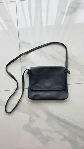 Blue leather crossbody shoulder bag - compact everyday bag