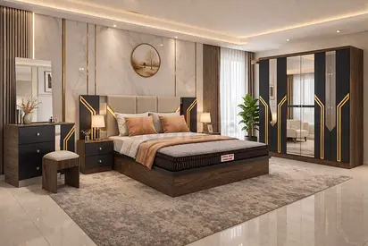 Modern Wenge Bedroom Set - Wardrobe, Dressing Table & Side Tables Bedroom Furniture Set For Home