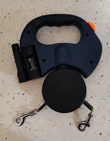 Used Dual-Clip Retractable Dog Leash with Waste Bag Holder