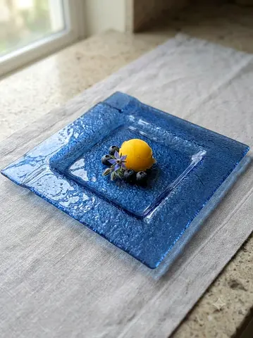 Small Blue Square Glass Plate / Decorative Dish