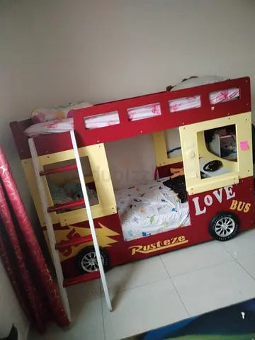 Children's Bus-Themed Bunk Bed - Twin Over Twin, Good Condition