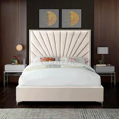 Cream Upholstered Double Bed with Tall Padded Headboard - Premium Quality