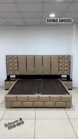 Queen/King Upholstered Bed with Padded Headboard and Nightstands (Beige)
