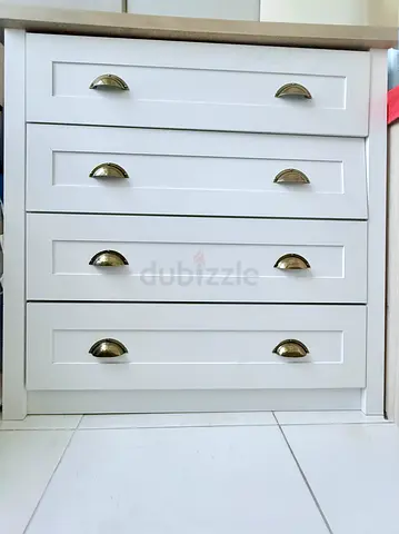 White 4-Drawer Chest / Dresser with Brass Handles