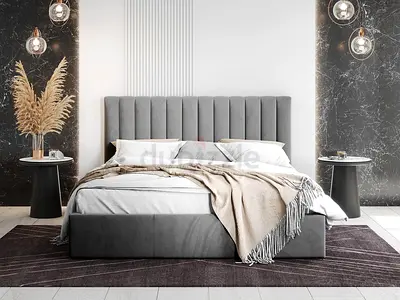 Grey upholstered king size bed frame with padded headboard New king size family Bed Mattress