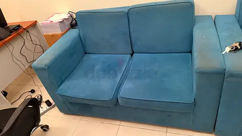 Blue 2-Seater Fabric Sofa — Good Condition