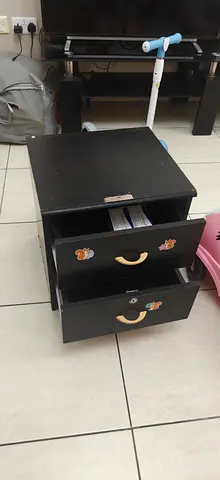 Small black bedside table / nightstand with two drawers