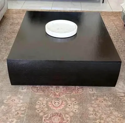 Solid Black Low Square Coffee Table — Modern Chunky Design