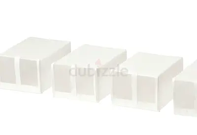 Set of 4 White Fabric Storage Boxes with Clear Window (Foldable)