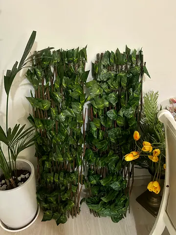 2 Real wooden sticks with Artificial Ivy leaves fence panels - Set of 2 (120cm)