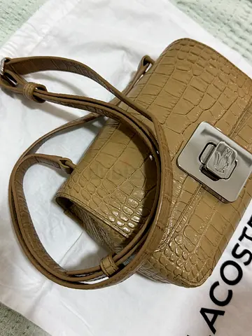 Lacoste Amelia Metal Clasp Embossed Leather Handbag