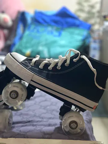 Black High-Top Quad Roller Skates, Classic Style, Good Condition