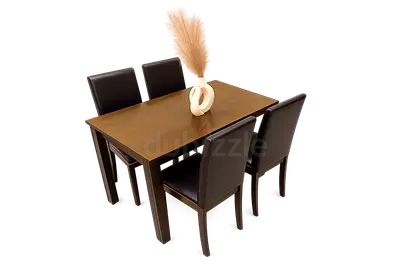 Wooden 4-Seater Dining Table 70*110 cm with 4 Dark Leather Chairs