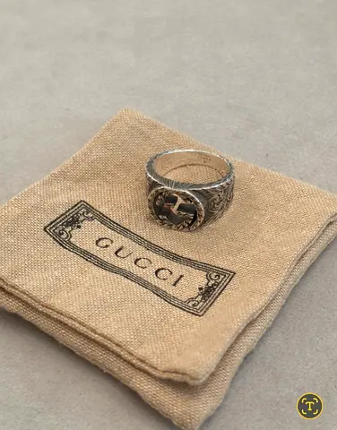 Authentic Gucci 925 Stirling Silver Logo Ring