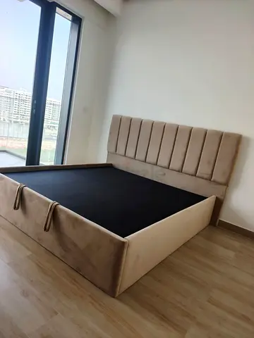 Modern Upholstered Bed Frame with Fluted Headboard