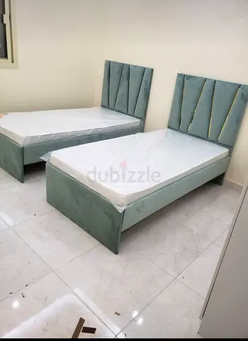 New Pair of Single Velvet Bed Frames with Headboards - Light Green