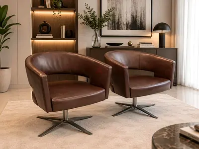 x2 PAIR MONTIS TURNER LEATHER SWIVEL CHAIRS