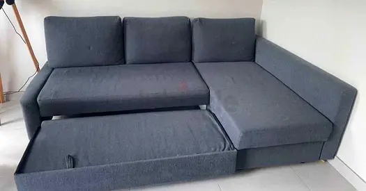 Grey 3-Seater L-Shaped Sofa Bed with Pull-Out Extension