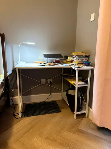 Compact metal and wood study desk with shelves - used for 3 months, almost new