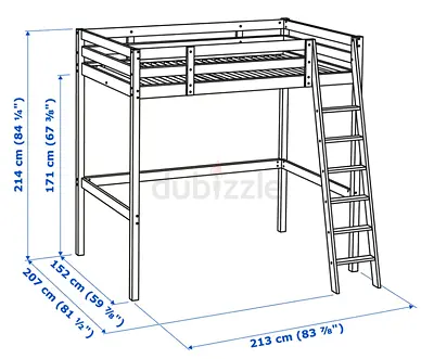 IKEA High Sleeper/Loft Bed Frame with Ladder - Solid Wood, Raised Work/Play Area