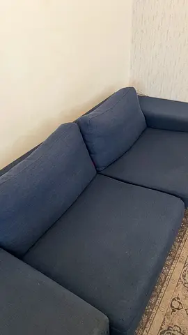 Blue 3-seater fabric sofa — good used condition