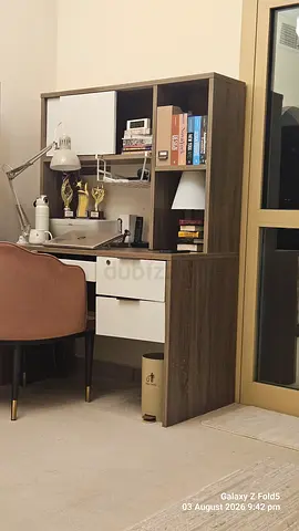 Wooden study desk with hutch and drawers - good condition