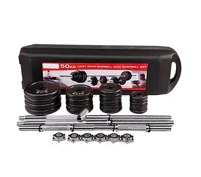 YORK 50kg Cast Iron Dumbbell & Barbell Set
