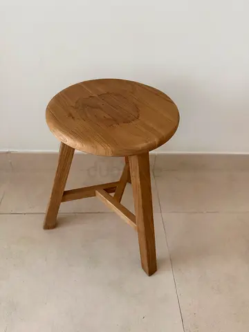 Solid Wood Round Stool — Natural Finish, Good Condition