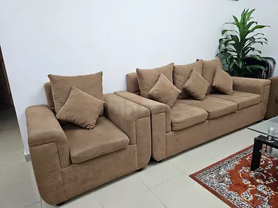 Beige 3+1+2 -Seater Sofa with Matching Armchair - Good Condition
