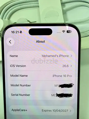 I Phone 16 PRO 256 G with Apple Care plus warrant