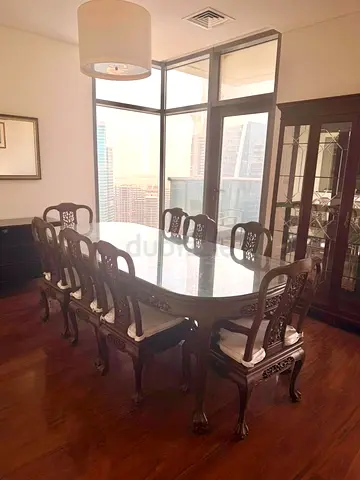 Solid Wood 8-Seater Classic Asian Dining Table Set