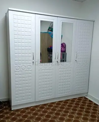 White 4-Door Wardrobe with Mirror - Good Condition