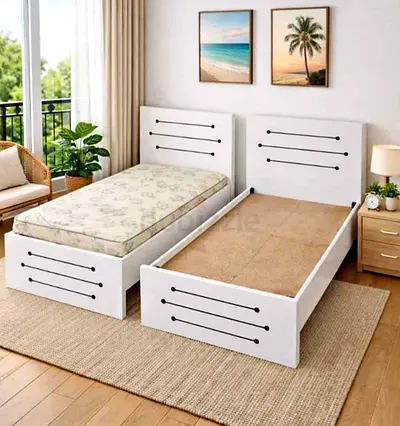 Pair of single wooden bed frames with headboards - white finish