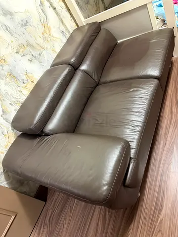 2-seater brown leather reclining sofa - good condition