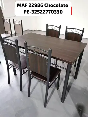 4-Seater Chocolate Wood Dining Table with Metal Frame