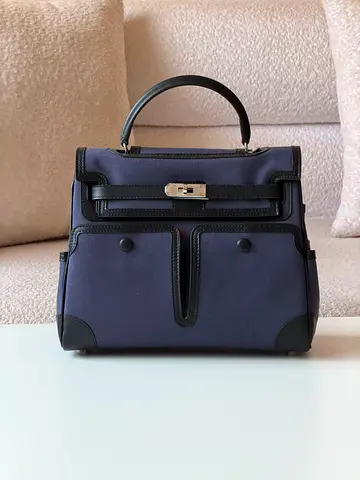 Harmess Structured Top-Handle Navy & Black Handbag