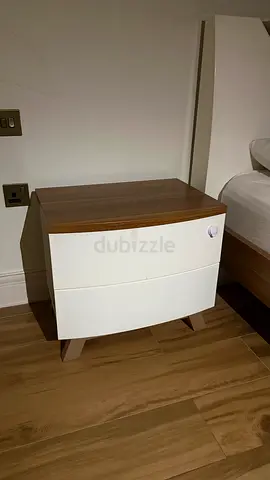 Modern 2-Drawer Bedside Table - White & Wood Finish