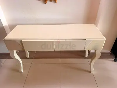 White Wooden Console Table with Curved Legs - 2 Drawers