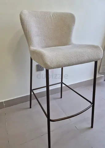 Beige Bouclé Bar Stool with Metal Frame set of 4