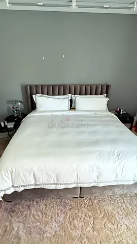 200*200 upholstered bed frame with headboard and mattress (used)