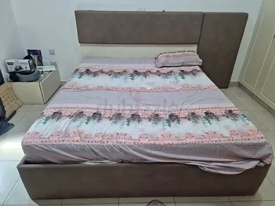 Modern Upholstered Bed Frame with Asymmetric Headboard