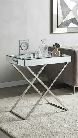 West Elm Mirrored Accent Side Table with X-Leg Chrome Frame