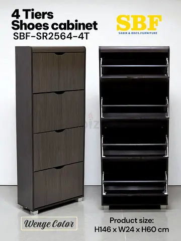 SBF 4-Tier Wenge Shoe Cabinet (H146 x W24 x D60 cm)
